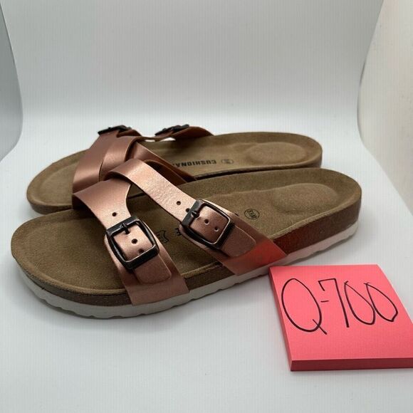 CUSHIONAIRE Women's Cork Footbed Sandal With +Comfort 8.5 ROSE GOLD - Picture 3 of 7